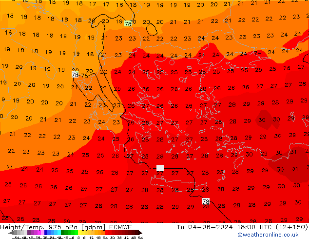 Hoogte/Temp. 925 hPa ECMWF di 04.06.2024 18 UTC