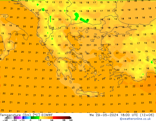 Temperature (2m) ECMWF We 29.05.2024 18 UTC