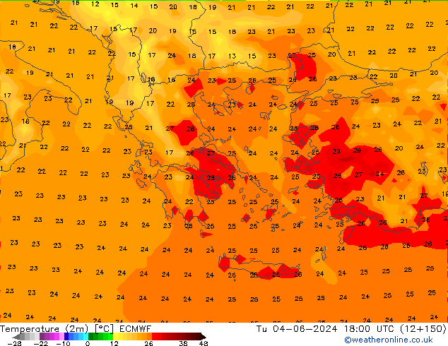 Temperatura (2m) ECMWF Ter 04.06.2024 18 UTC