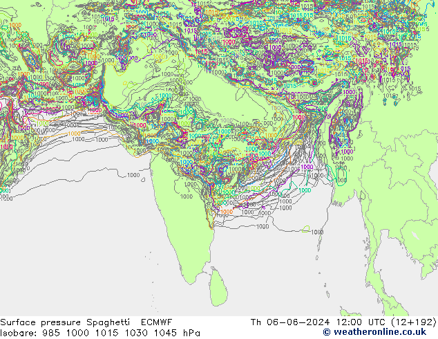 Pressione al suolo Spaghetti ECMWF gio 06.06.2024 12 UTC