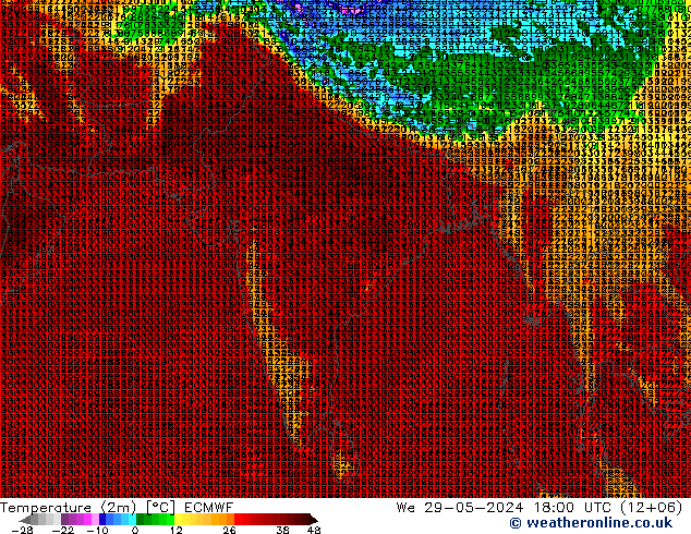 Temperatura (2m) ECMWF mié 29.05.2024 18 UTC