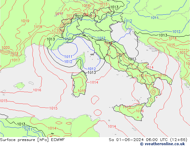 Surface pressure ECMWF Sa 01.06.2024 06 UTC