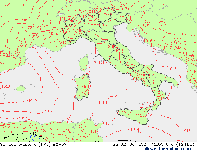 Pressione al suolo ECMWF dom 02.06.2024 12 UTC