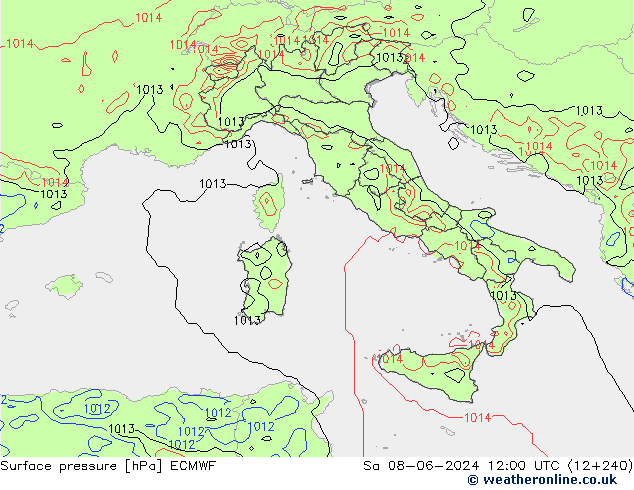 Bodendruck ECMWF Sa 08.06.2024 12 UTC