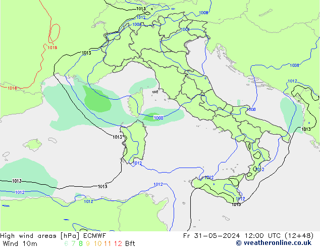 yüksek rüzgarlı alanlar ECMWF Cu 31.05.2024 12 UTC