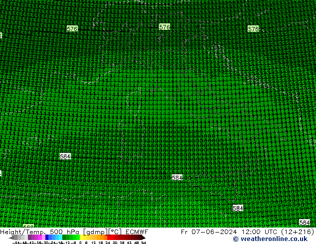 Hoogte/Temp. 500 hPa ECMWF vr 07.06.2024 12 UTC