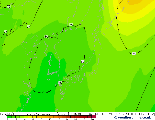 Height/Temp. 925 hPa ECMWF mer 05.06.2024 06 UTC