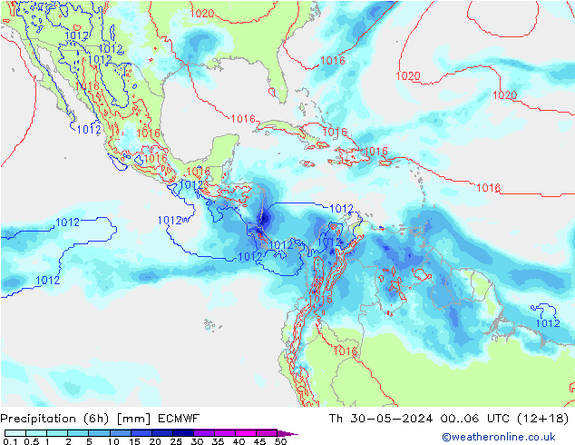 Precipitation (6h) ECMWF Th 30.05.2024 06 UTC