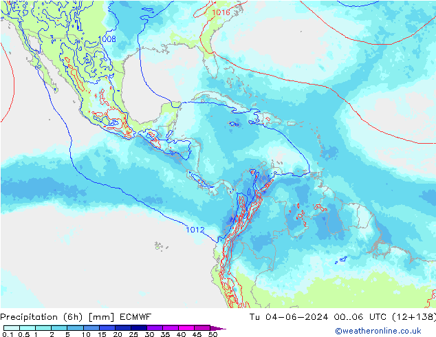 Precipitation (6h) ECMWF Tu 04.06.2024 06 UTC