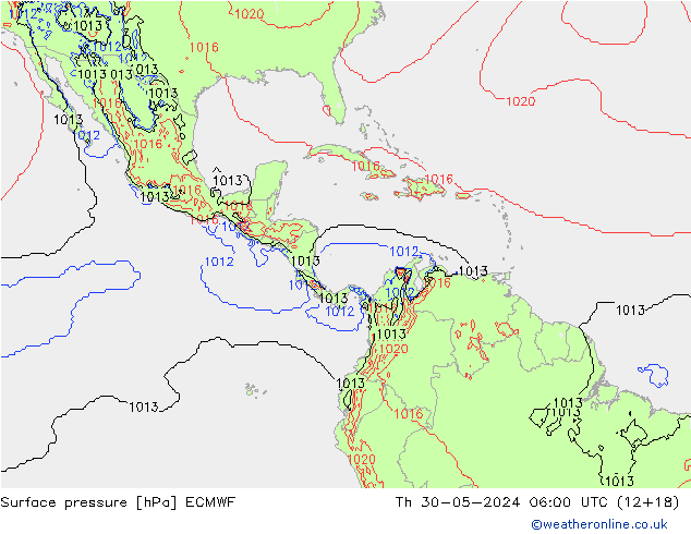 pressão do solo ECMWF Qui 30.05.2024 06 UTC