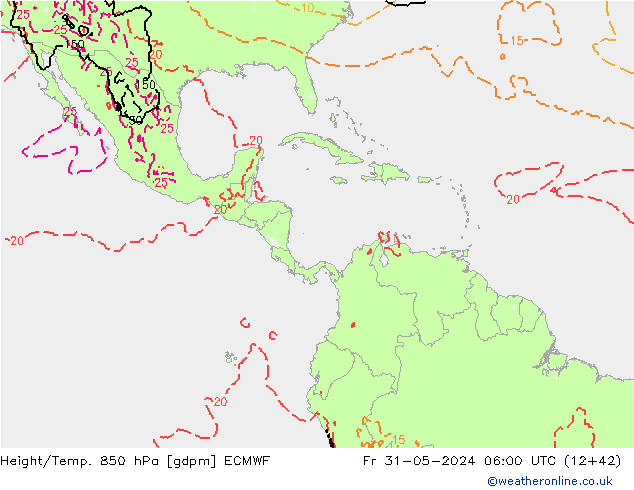 Hoogte/Temp. 850 hPa ECMWF vr 31.05.2024 06 UTC