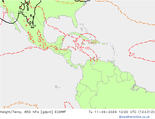 Height/Temp. 850 hPa ECMWF Tu 11.06.2024 12 UTC