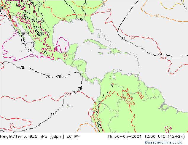 Yükseklik/Sıc. 925 hPa ECMWF Per 30.05.2024 12 UTC