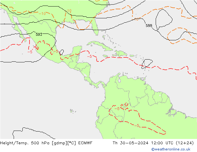 Hoogte/Temp. 500 hPa ECMWF do 30.05.2024 12 UTC