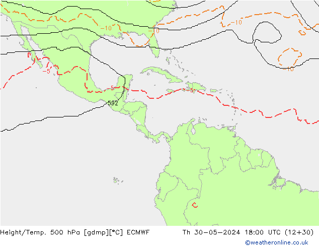 Height/Temp. 500 гПа ECMWF чт 30.05.2024 18 UTC