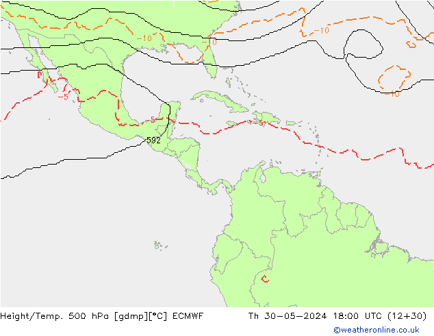 Height/Temp. 500 hPa ECMWF Do 30.05.2024 18 UTC