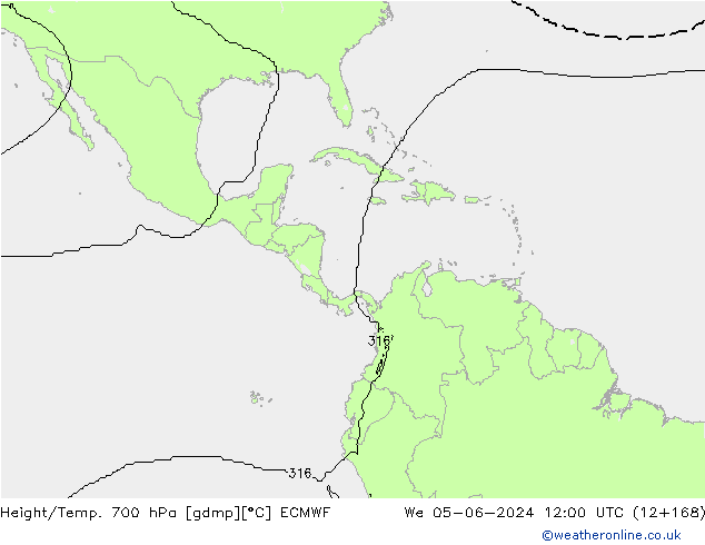 Height/Temp. 700 hPa ECMWF mer 05.06.2024 12 UTC