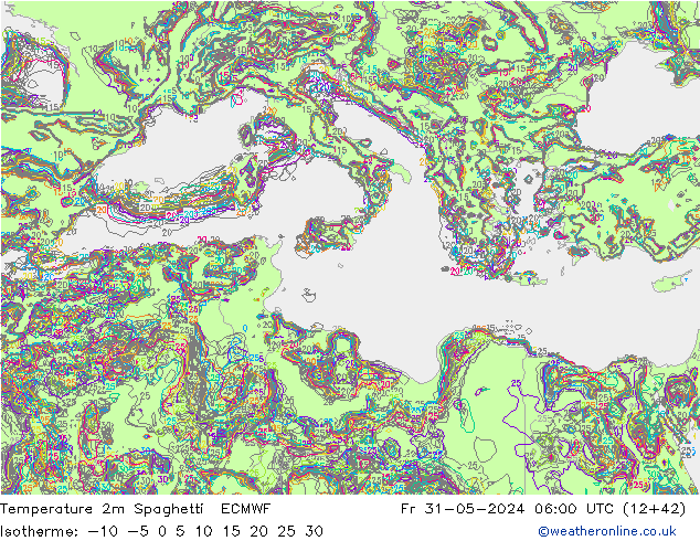 карта температуры Spaghetti ECMWF пт 31.05.2024 06 UTC