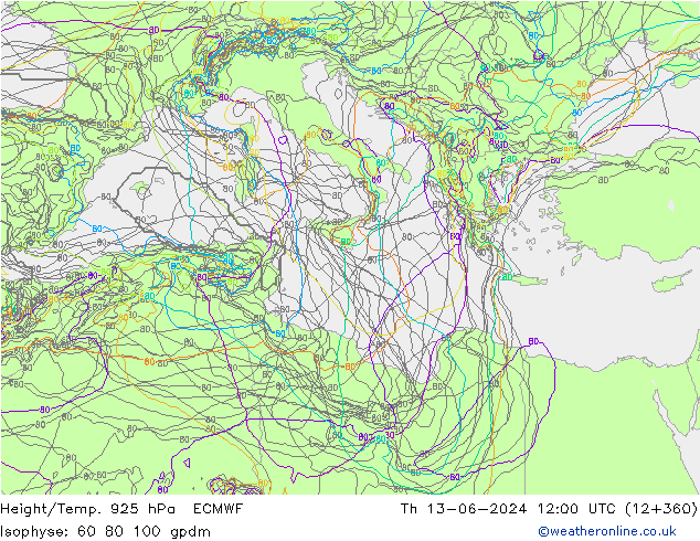 Hoogte/Temp. 925 hPa ECMWF do 13.06.2024 12 UTC