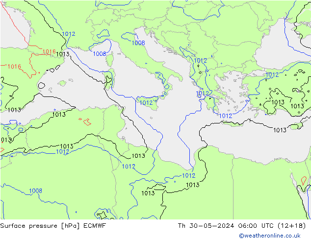 Presión superficial ECMWF jue 30.05.2024 06 UTC