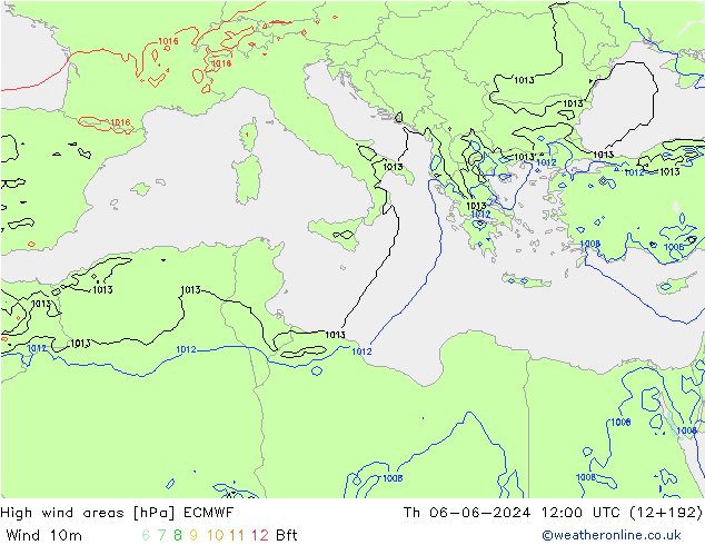 High wind areas ECMWF gio 06.06.2024 12 UTC