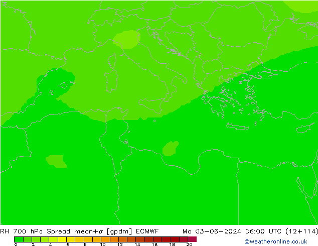 RH 700 hPa Spread ECMWF  03.06.2024 06 UTC