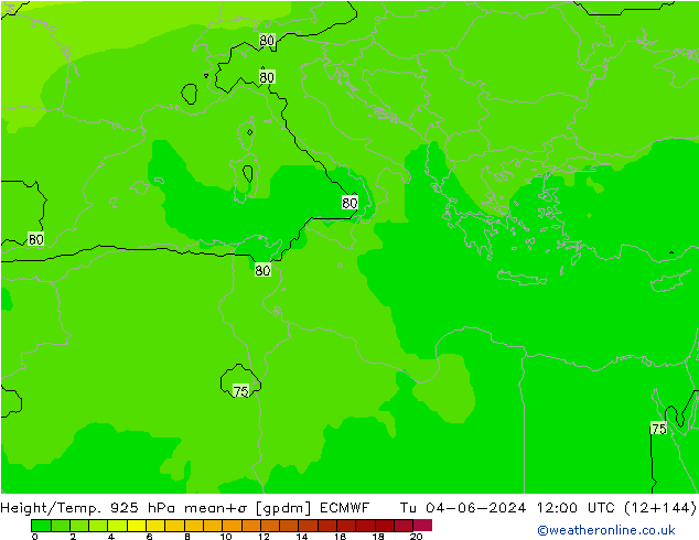 Hoogte/Temp. 925 hPa ECMWF di 04.06.2024 12 UTC