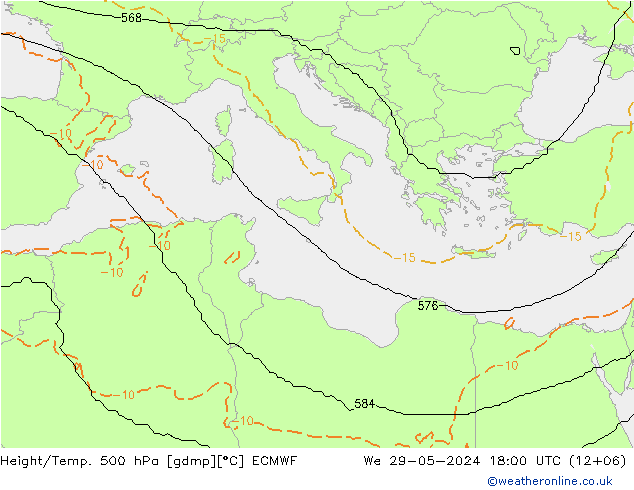 Height/Temp. 500 hPa ECMWF Mi 29.05.2024 18 UTC