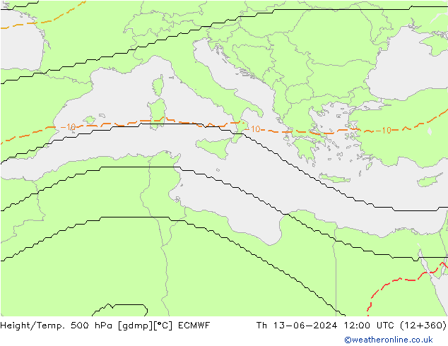Height/Temp. 500 гПа ECMWF чт 13.06.2024 12 UTC