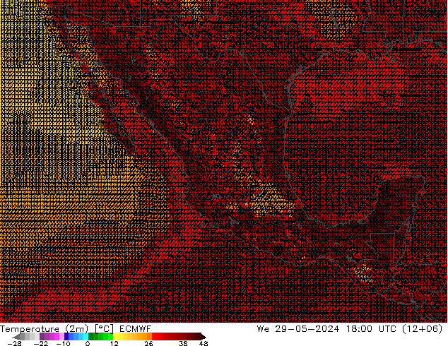 Temperatuurkaart (2m) ECMWF wo 29.05.2024 18 UTC