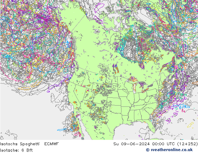 Isotachs Spaghetti ECMWF dim 09.06.2024 00 UTC