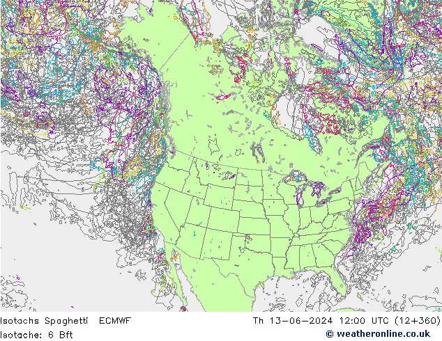 Izotacha Spaghetti ECMWF czw. 13.06.2024 12 UTC