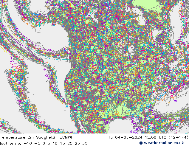 Temperature 2m Spaghetti ECMWF Tu 04.06.2024 12 UTC