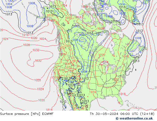 Pressione al suolo ECMWF gio 30.05.2024 06 UTC