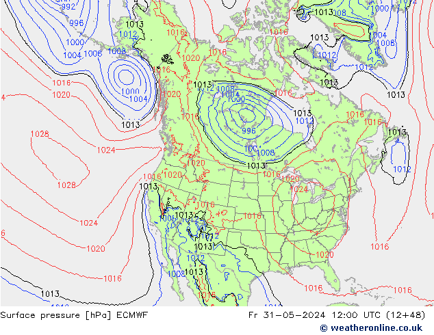 Luchtdruk (Grond) ECMWF vr 31.05.2024 12 UTC