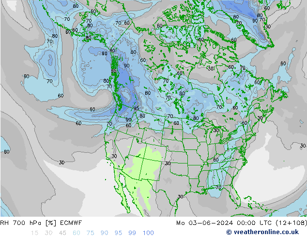 RH 700 hPa ECMWF lun 03.06.2024 00 UTC