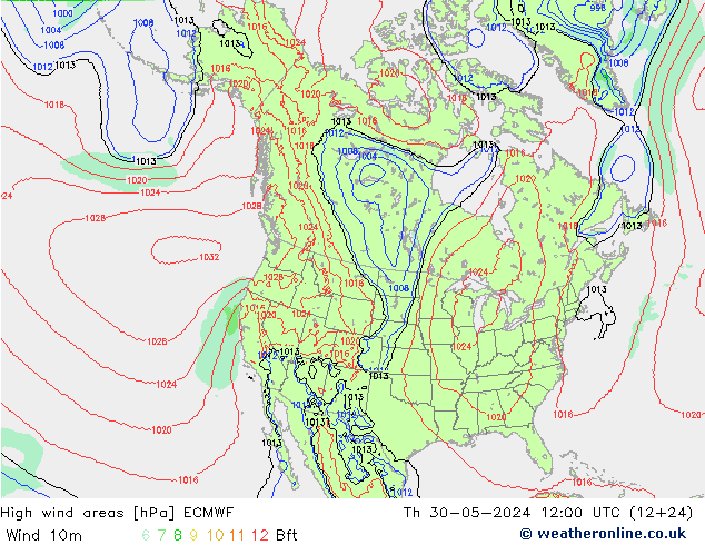 High wind areas ECMWF Th 30.05.2024 12 UTC