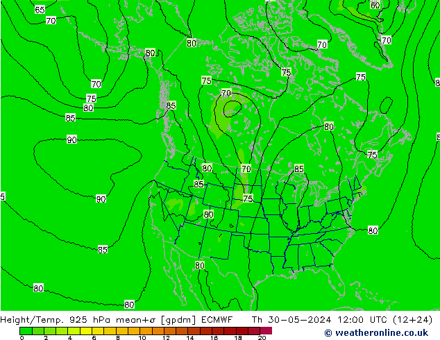 Hoogte/Temp. 925 hPa ECMWF do 30.05.2024 12 UTC