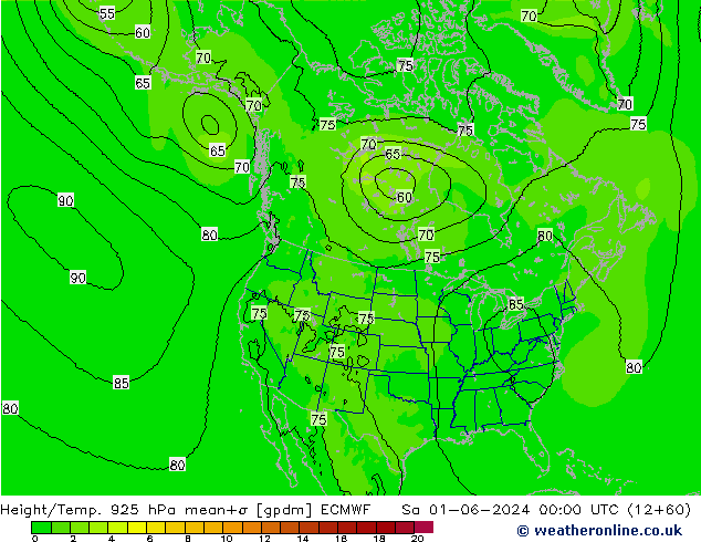 Yükseklik/Sıc. 925 hPa ECMWF Cts 01.06.2024 00 UTC