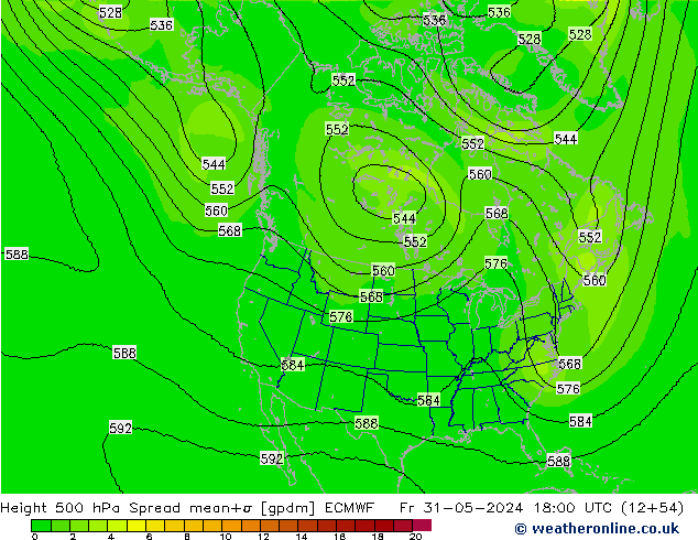 Height 500 hPa Spread ECMWF pt. 31.05.2024 18 UTC