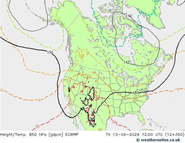 Height/Temp. 850 hPa ECMWF gio 13.06.2024 12 UTC