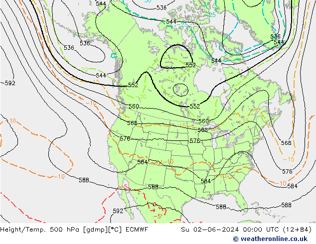 Hoogte/Temp. 500 hPa ECMWF zo 02.06.2024 00 UTC