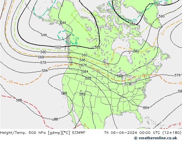 Height/Temp. 500 hPa ECMWF Th 06.06.2024 00 UTC