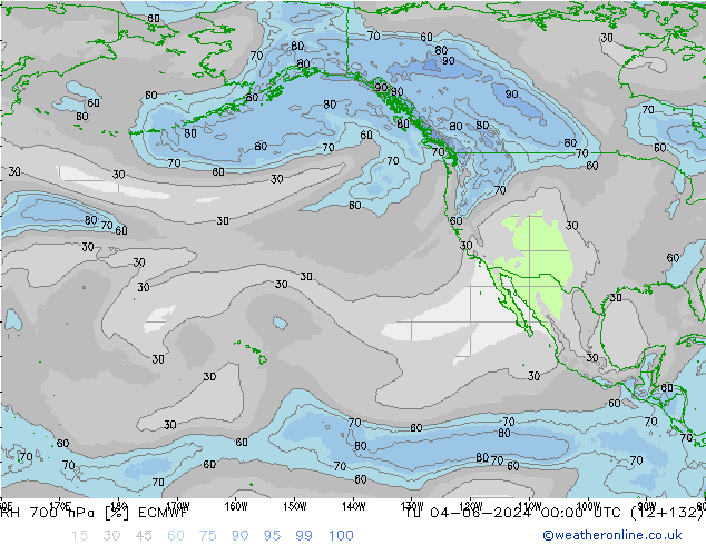 RH 700 hPa ECMWF Út 04.06.2024 00 UTC