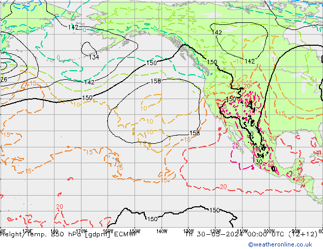 Height/Temp. 850 hPa ECMWF Qui 30.05.2024 00 UTC