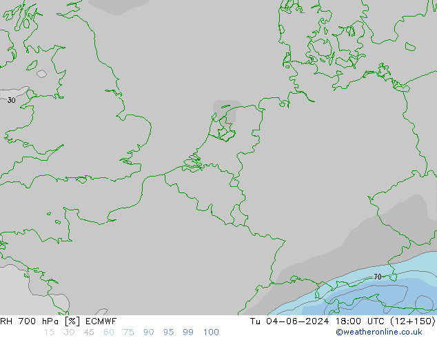 RH 700 hPa ECMWF Tu 04.06.2024 18 UTC