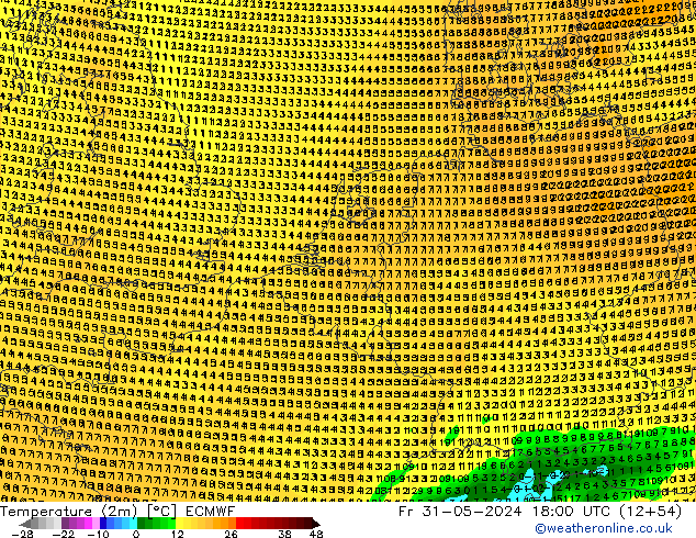 Temperature (2m) ECMWF Fr 31.05.2024 18 UTC