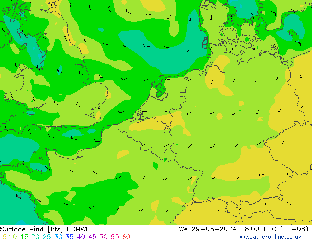 Vento 10 m ECMWF Qua 29.05.2024 18 UTC