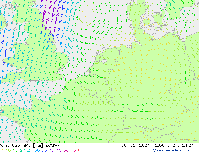 Wind 925 hPa ECMWF Čt 30.05.2024 12 UTC