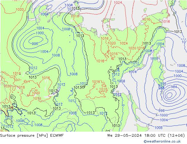 Surface pressure ECMWF We 29.05.2024 18 UTC